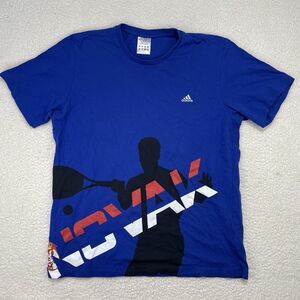Adidas Novak Djokovic Mens XL Tennis T Shirt Blue Red Serbian Flag Large Graphic